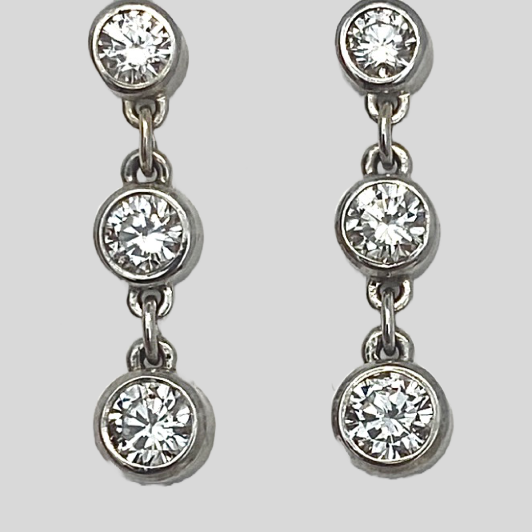 1.10 Carat Diamond Dangle Earrings Crafted in 14K White Gold