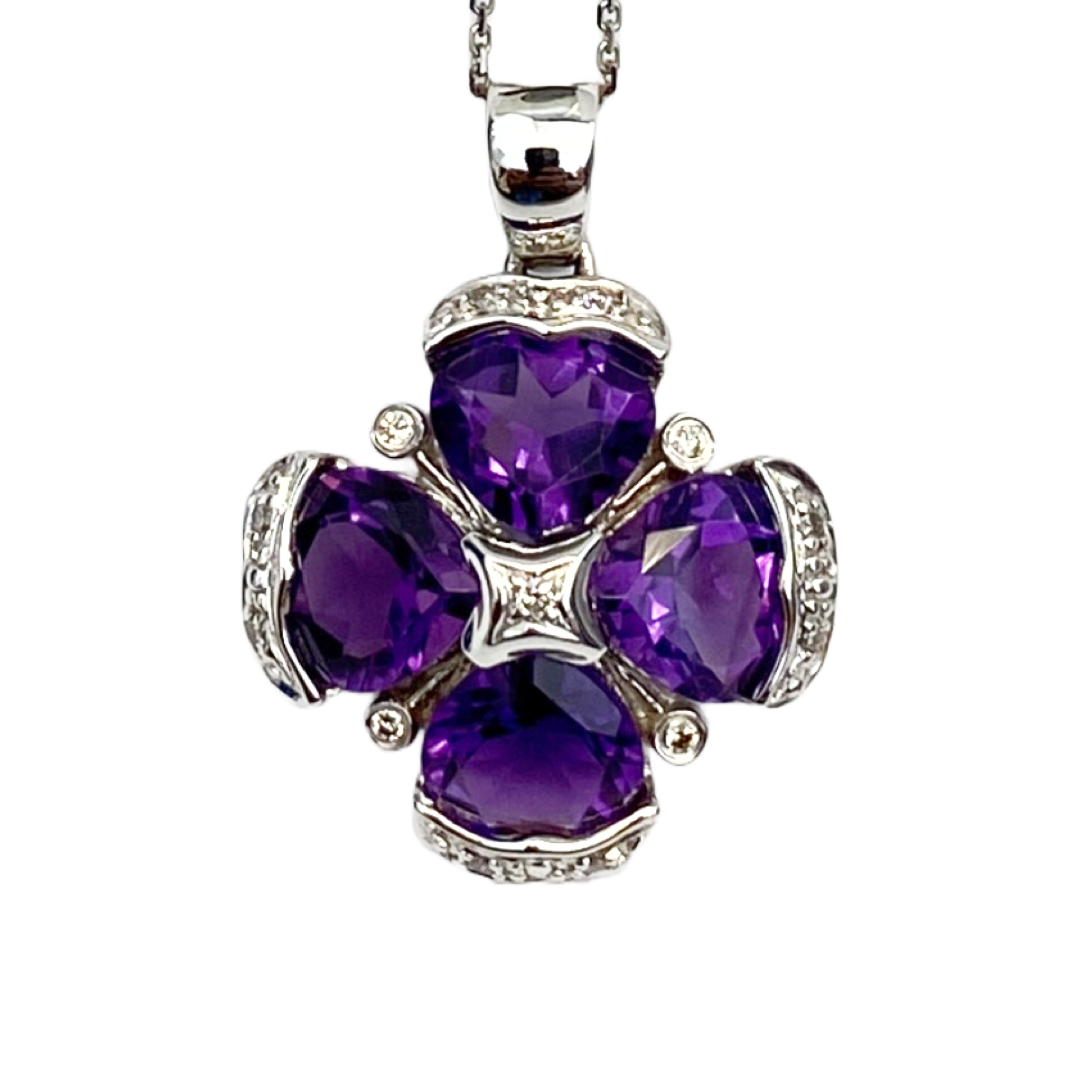 14K white gold Amethyst pendant with Diamonds