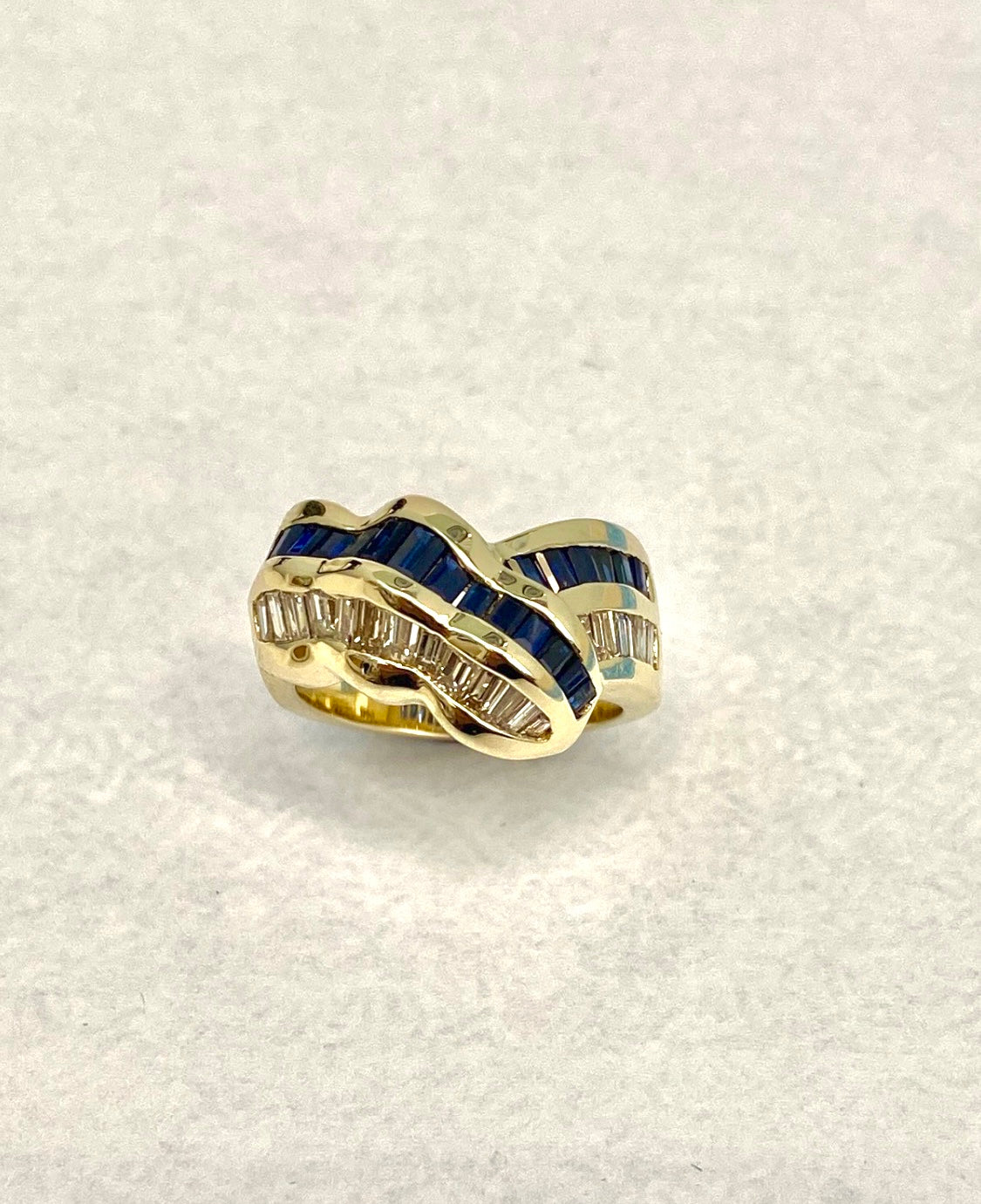 Yellow Gold Blue Sapphire and Diamond Ring
